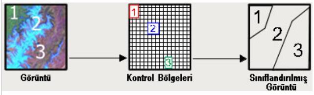 UZAKTAN ALGILAMANIN BİLEŞENLERİ Görüntü İşleme Sınıflandırma Kontrollü Sınıflandırma: Kontrollü Sınıflandırma işleminde, analist görüntüde bilgi sahibi olduğu homojen örnek