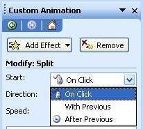 Animasyon efektleri veriş sıranıza göre Custom Animation penceresinde alt alta yazılır.