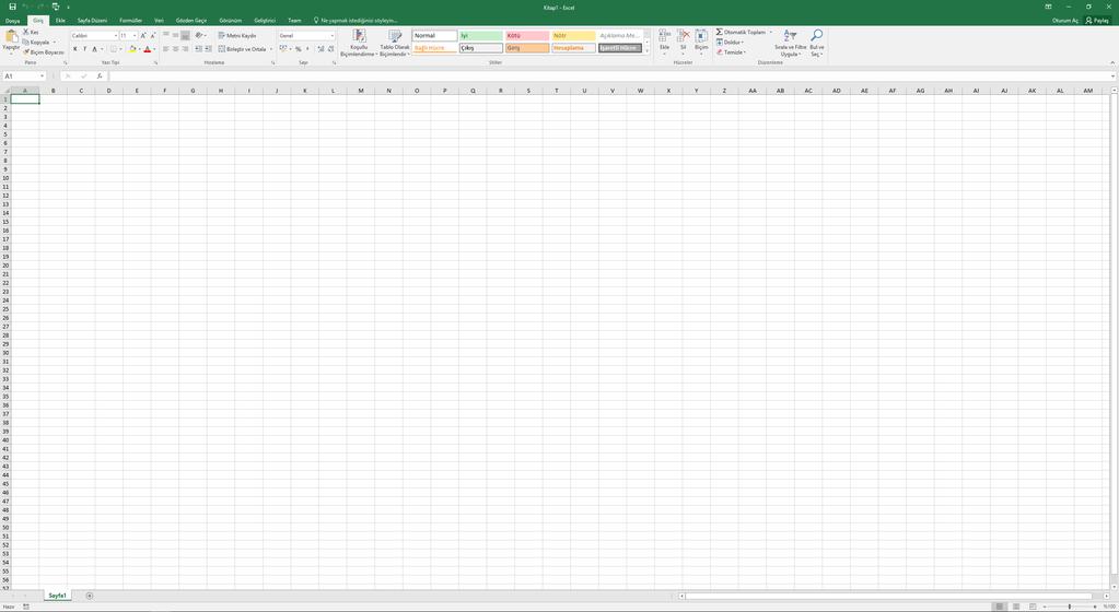 Microsoft Excel Sekmeler Şerit Aktif Hücre Sütun