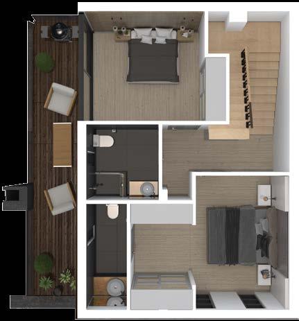 bedroom Yatak Odası 2 / Bedroom 2 Koridor / Hallway Banyo - WC / Bathroom & WC Alt Teras / Under terrace Merdiven Alanı / Staircase area 10m
