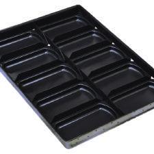 Metal thickness of the trays is 0,8 mm. Some pans can be produced as strapped set of 2,3,4 or 5. If customers demand, trays can be covered by teflon.
