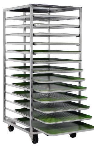 The dimensions of tray trolleys are like the dimensions of the trays which are put into tray trolleys. It can be moved thanks to the swivel wheels every direction.