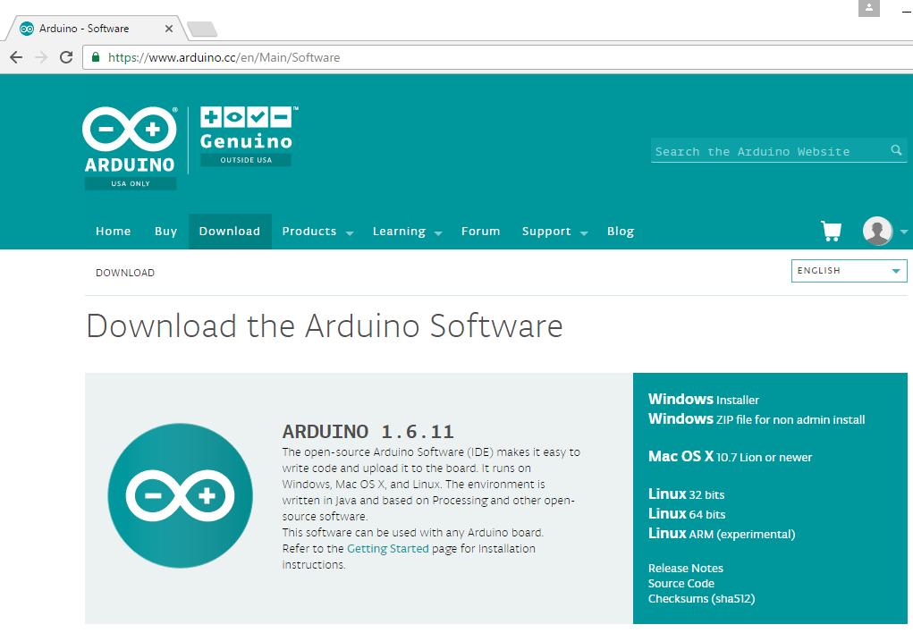 cc adresinde ilk olarak Download linkine tıklıyoruz. Arduino Windows, Mac OS X ve Linux platformlarını destekler.