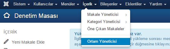 Ortam Yöneticisi Şekil 5.14. Öne Çıkan Makaleler Ortam yöneticisi sistemimize eklenmiş resim, video veya ses gibi dosyalarımızın depolandığı kısımdır.