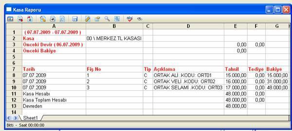 A Kasasındaki Hareketleri İzleyiniz Kasa / Raporlar / Kasa Raporu /