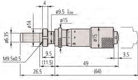 9,5 mm Ayar somunlu 6-60 149-823 0-15 Düz(karbür tip) 9,5 mm Düz Ters Skala 55 149-824 0-15