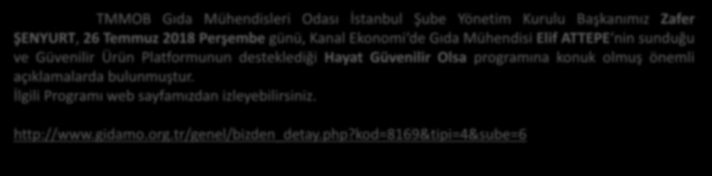 KANAL EKONOMİ - HAYAT GÜVENİLİR OLSA / ŞUBE BAŞKANIMIZ ZAFER ŞENYURT TMMOB Gıda Mühendisleri Odası İstanbul Şube Yönetim