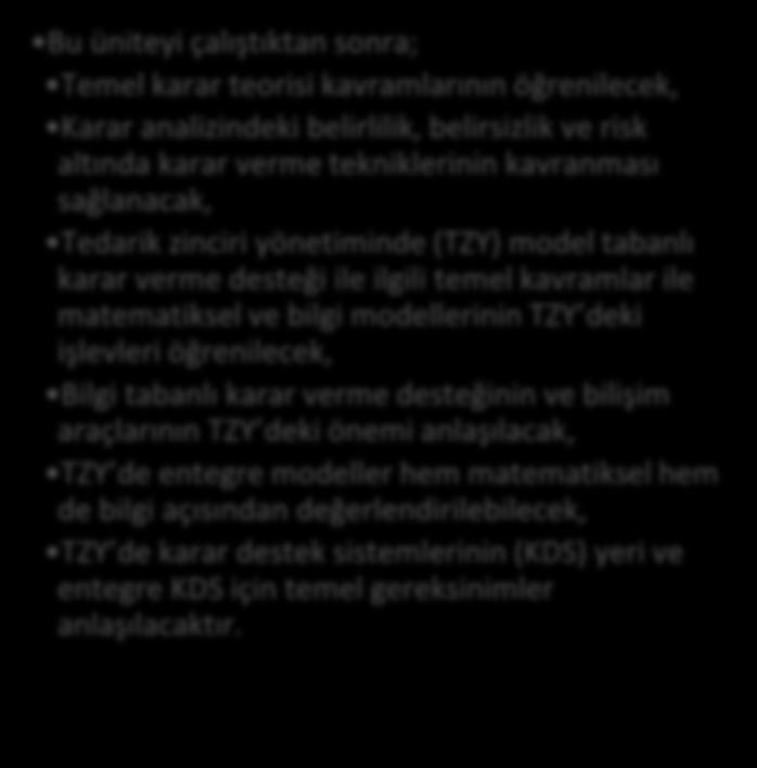 Entegre Karar Destek Sistemleri (EKDS) TEDARİK ZİNCİRİ YÖNETİMİ Yrd. Doç. Dr.