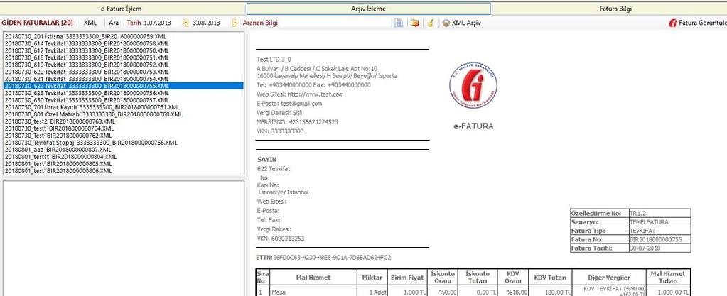 İndirilen ve tasnif edilen XML Dosyaları sistem içinde görüntülenebilmektedir.