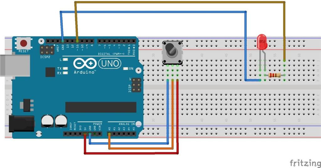 6.b. Potansiyometre ile Led Parlaklığını Değiştirme Uygulaması Potansiyometre ile led parlaklığı değiştirilecektir.