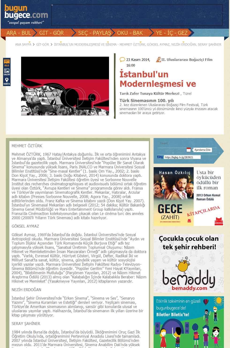 ISTANBUL'UN MODERNLESMESI VE SINEMA - MEHMET ÖZTÜRK, GÖKSEL AY... Portal : www.bugunbugece.