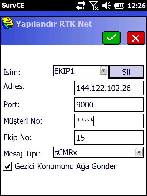RTK Net Ayarında Bu bölümde bir önceki bölümde sabit kurarken kullandığınız parametrelerin aynısı girilmelidir. İsim kutusunda yer alan açılır pencereye tıklanır ve yeni bir profil ismi yazılır.
