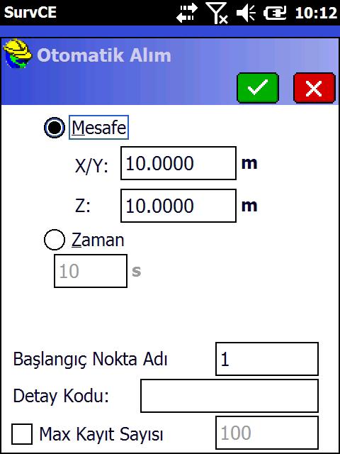 Otomatik alımın başlatılacağı Nokta No yazılır ve Tamam a tıklanır.