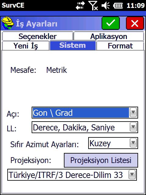 Projeksiyon Listesi Menüsünde Daha önceden kullanılmış veya eklenmiş Projeksiyonlar görünecektir yeni bir projeksiyon eklemek için ; Önceden