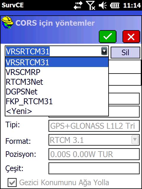 Bu bölümde bağlantı kuracağımız CORS hizmet sunucuna ait bilgiler girilir. İsim kutusunda açılır pencereye tıklanır ve Yeni bir profil ismi yazılır. Örn : CORS IP Numarası : 212.156.70.