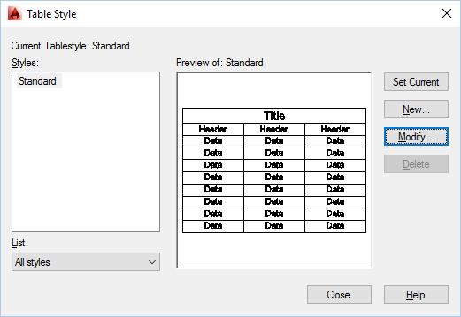 AutoCAD 2014 Kullanımı Table (Tablo) Komutu "Table style" ile daha önce ayarlanmış