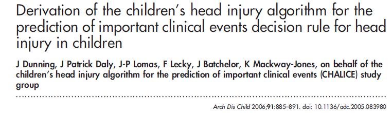 CHALICE Children s Head Injury Algorithm for the Prediction Of Important Clinical Events 10 merkezde yürütülen çalışma 22772 hasta, prospektif