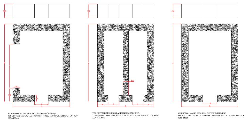 Ek3 Ölçü Tabloları: STOKERLİ / AUTOMATIC FUEL FEEDING IZGARALI / MANUAL FUEL FEEDING Kazan Tipi a (mm) b (mm) c (mm) d (mm) Kazan Tipi b (mm) d (mm) e (mm) f (mm) g (mm) YSB6 400 1050 610 1500 YSB6