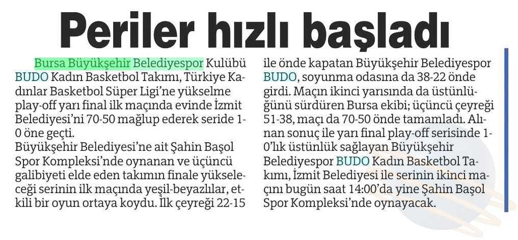 PERILER HIZLI BASLADI Yayın Adı : Bursa'da Meydan