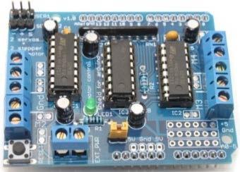 (adafruit, 2016). Şekil 2 de Arduino motor shield gösterilmektedir. Şekil 2. Arduino motor shield Bir enerji türünü mekanik enerjiye dönüştüren makineler motor olarak adlandırılmıştır.