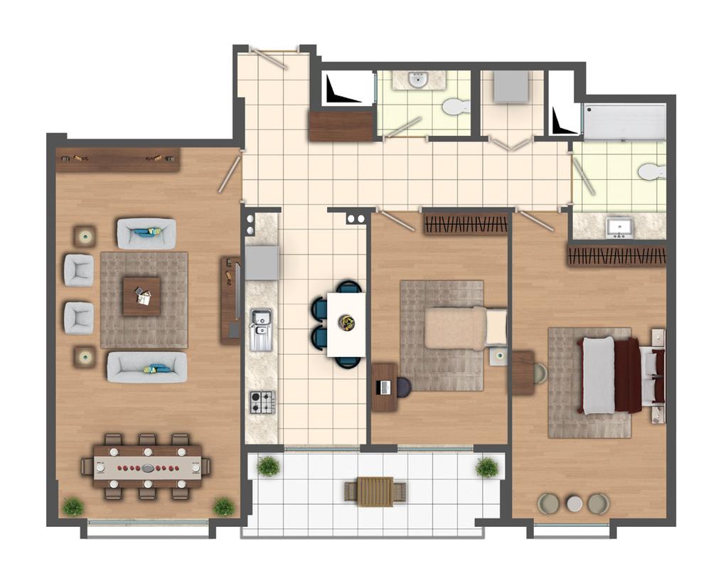 2+1 A-B-C-D-E BLOKLAR 1) Antre 9,70 m 2 2) WC 2,00 m 2 3) Çamaşır Odası 1,37 m 2 4) Banyo 4,10 m 2 5) Salon 22,26 m 2 6) Mutfak 9,00