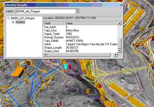 266 Şekil 13. Bina bilgilerinin sorgulanması 3.3. SONUÇLAR Kentsel alanların gelişiminin izlenmesi ve planlanmasında uzaktan algılama sistemleri geleneksel yöntemlere göre birçok avantajı vardır.