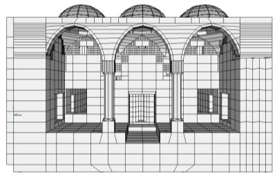 İlk modelde caminin rijit bir temele sahip olduğu ve sağlam bir zemine oturduğu varsayılmış ve temel noktasında 3 yönlü yaylar