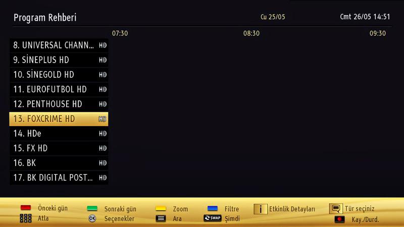Elektronik Program Rehberi (EPG) (Electronic Programme Guide) Kanalların bazıları, o andaki ve sıradaki programlarla ilgili bilgileri gönderirler. EPG menüsünü görüntülemek için REHBER tuşuna basınız.