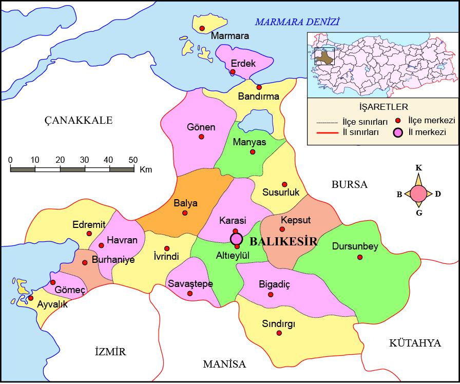 HARİTA 2: BALIKESİR İLÇELERİ Planlama alanı; Balıkesir İli,