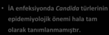 İntraabdominal Kandidiyazis Candida spp *,** Üst gastrointesonal (Gİ) alanların % 41'inde, İnce bağırsakların % 35'inde, Kolorektal bölgelerin % 12'sinde Apendiküler alanların % 5'inden daha azında