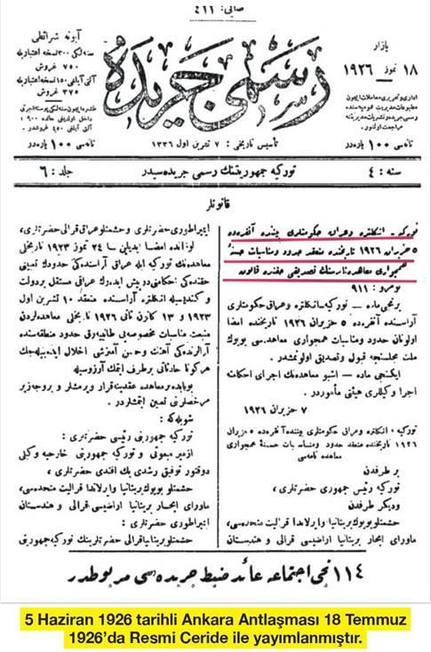 5 Haziran 1926 tarihli Ankara Antlaşması 18 Temmuz 1926'da Resmi Ceride ile yayımlanmıştır. SEVR'DEKİ KÜRDİSTAN Sevr Antlaşması'nın Kesim III, Kürdistan başlıklı bölümündeki 62.-64.