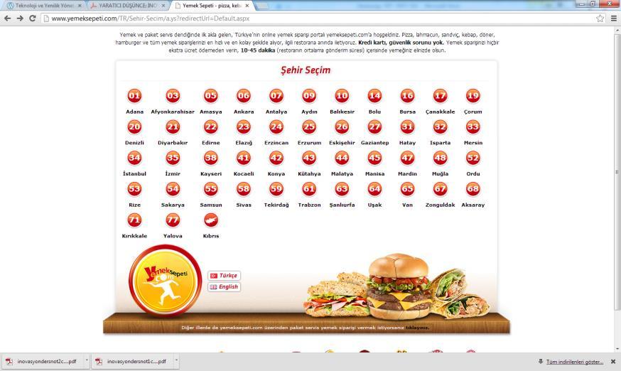 Örnek 2 Türkiye nin ilk Internet üzerinden yemek