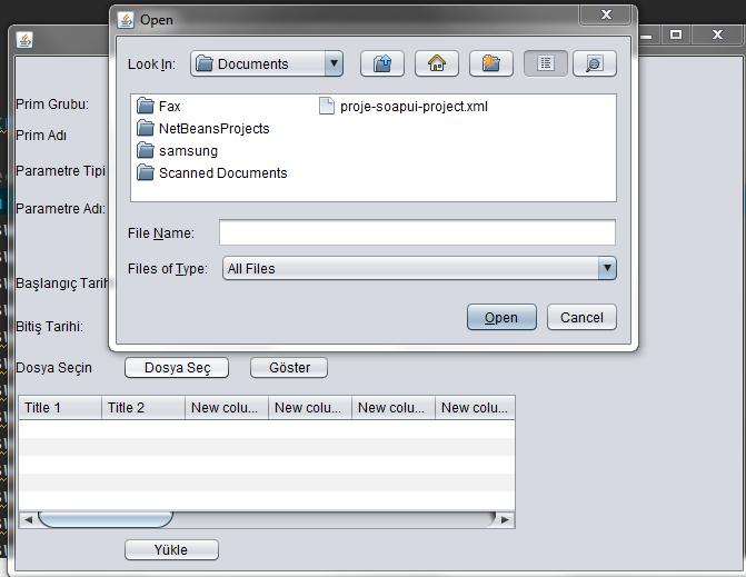 Dosya seç butonu ile yeni bir FileChooser oluşturup istenilen XLS, XLSX veya CSV dosyanın seçilmesi sağlandı. Şekil 5: Dosya seçme ekranı.