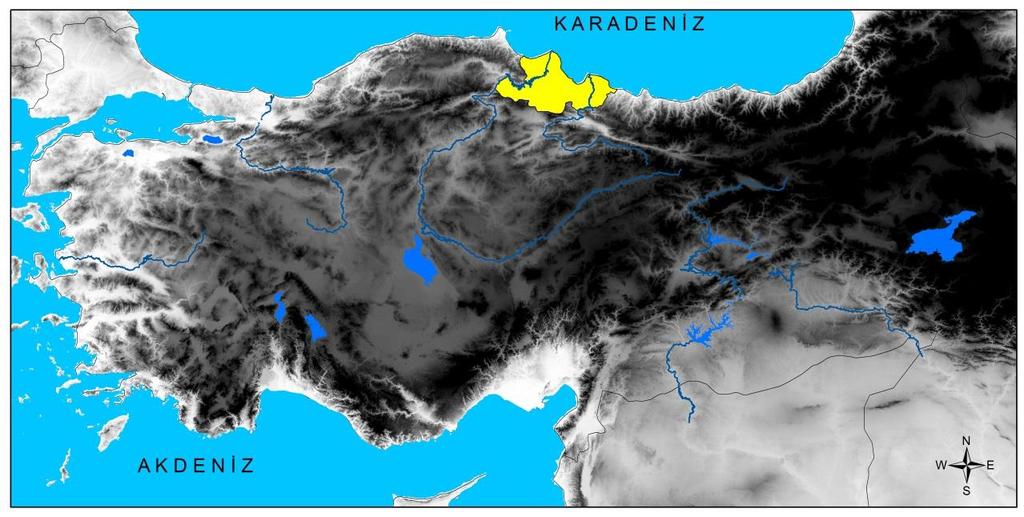 Şekil 1. Çalışma alanı lokasyon haritası Samsun ili iklim özellikleri kıyıda ve iç kesimde farklılık göstermektedir.