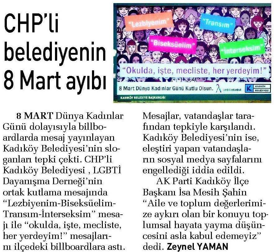 Başlık: CHP li belediyenin 8 Mart ayıbı : Sabah Tarih: 04.03.