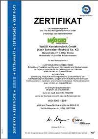ISO50001 SERTİFİKALI UZMAN WAGO da enerji yönetim sistemine yaklaşım WAGO, 2012 yılında sertifikalandırılarak yine ilklerden biri oldu. Kendi fabrikamızda ulaştığımız verimlilik %35 tir.
