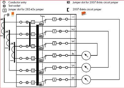 İletken girişi Test Soketi 282-43x için köprü yuvası 2007-844x için köprü yuvası 2007-844x köprü Gerekli klemensler: 6 x test klemensi 2007-8821 1 x köprü, turuncu 2007-8446 1 x köprü, turuncu