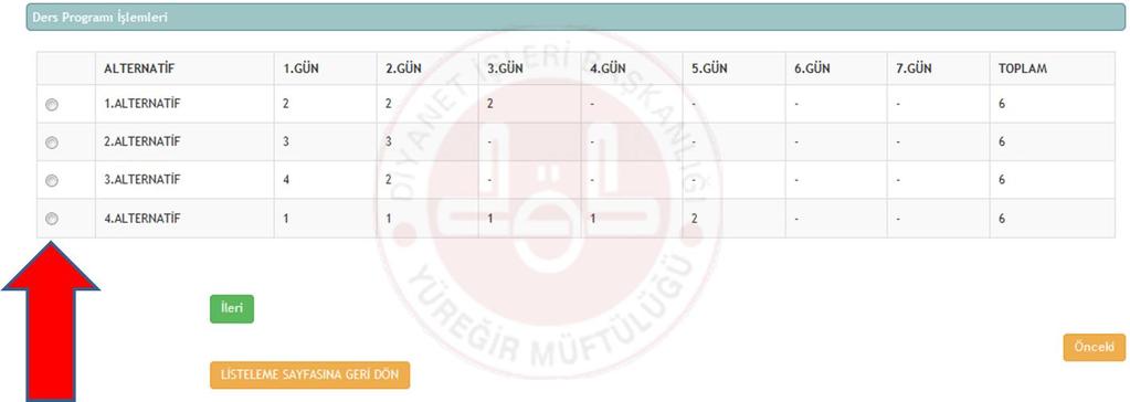 Hangi alternatif işlenecek ise