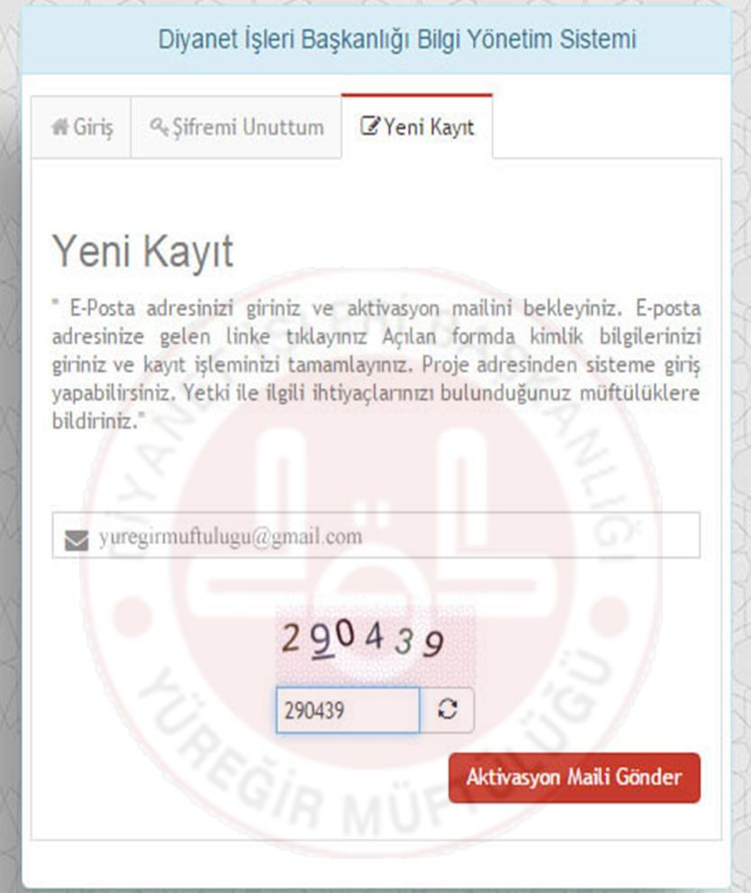 Mail adresini girdikten sonra doğrulama kodunu