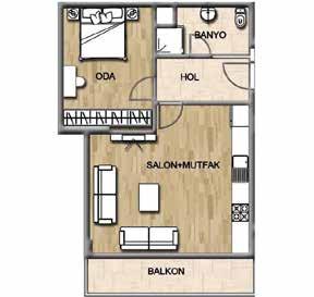 00 m 2 BAHÇE KATI TİP 2 Salon+Mutfak: Oda 1: Oda 2: Hol: Banyo: Balkon: