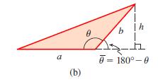Eğer iki kenarı ve aradaki bir açısını biliyorsak, trigonometrik fonksiyonları kullanarak yüksekliği bulabiliriz ve bundan da alanı bulabiliriz.