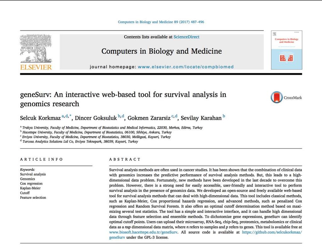 www.biosoft.hacettepe.edu.tr/genesurv Korkmaz S, et al.