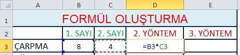 Sonra toplanacak sayıların olduğu hücreler seçilir ve enter tuşuna basılır. ÇIKARMA FORMÜLÜ: Çıkarma işleminde 3.