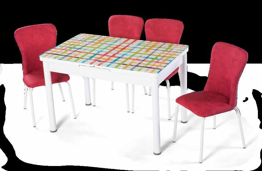 EN 945 CAMLI RENKLİ ÇİZGİLİ TAKIM / GLAZED COLOR LINE SET MASA - TABLE / Temperli Cam Tempered Glass - Kolay Açılabilir Easy to Open - Uzamalı Masa Extended Table - Ayarlanabilir Ayak Adjustable Leg