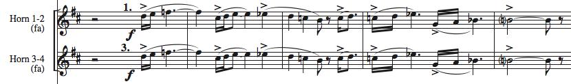 106 Örnek 148: Eşlik yine yaylıların pizzicatosu ile yapılıyor: Örnek 149: b teması obua ile flütün bir oktav ara ile