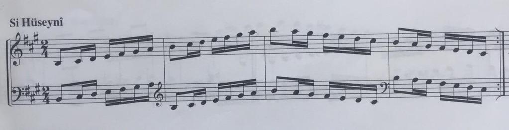 64 Örnek 51: Metronom göstergesi dörtlük notaya 96. Parçanın tümüne egemen olan iki ölçülük ritmik motif ilk kez flütün orta rejistırında duyuluyor.