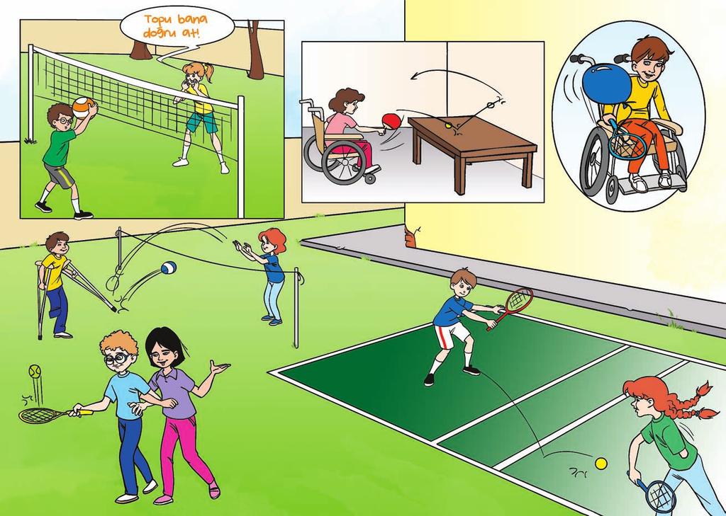 File ve Raket Oyunları - Ek Kart Spor Engel Tanımaz! Güvenlik: İşitme - görme engelli oyuncularla birlikte başlama ve bitiş yönergeleri için uygun işaretler belirleyin.