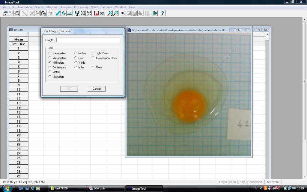 Resim 2.6. Yumurta kısa çapı ölçümü pencere görüntüsü. Resim 2.7.