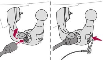 F Elektrikli soket kapağını kaldırınız ve römork ya da taşıma cihazı için fişi takınız. F Römork üzerindeki güvenlik kablosunu bilyalı mafsal dirseğine takınız.