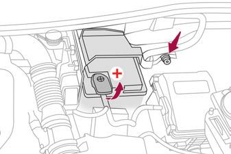 257 Arıza durumunda 08 (+) kutbuna ulaşmak için: F dahili kontrolü aktive ederek motor kaputunun kilidini açın ardından harici kontrolü aktive edin, F kaputu kaldırınız. (+) Artı kutup.